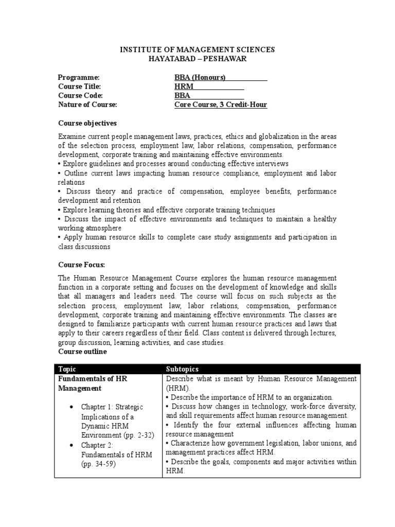 Human Resource Management Course Overview | PDF