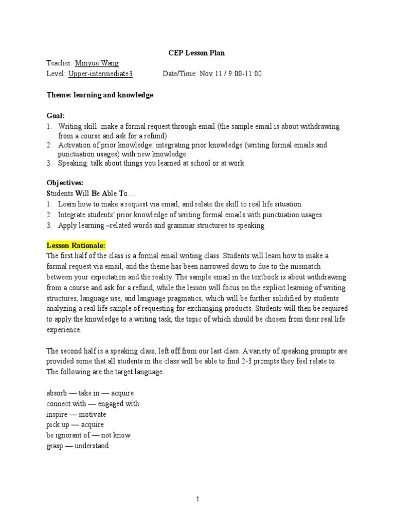 Formal Email Writing Lesson Plan | PDF | Lesson Plan | Epistemology