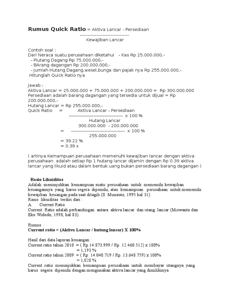 Contoh Soal Quick Ratio