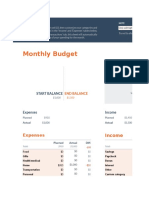 Set up monthly budget spreadsheet