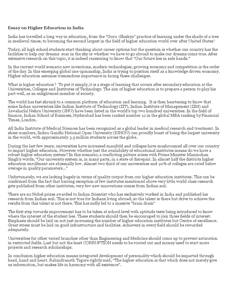 Essay On Higher Education in India PDF Science Technology (General)