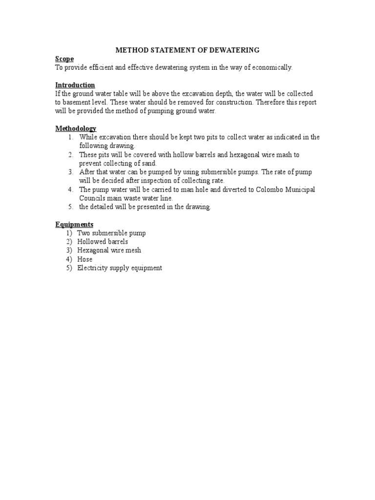Dewatering Method Statement Overview | PDF