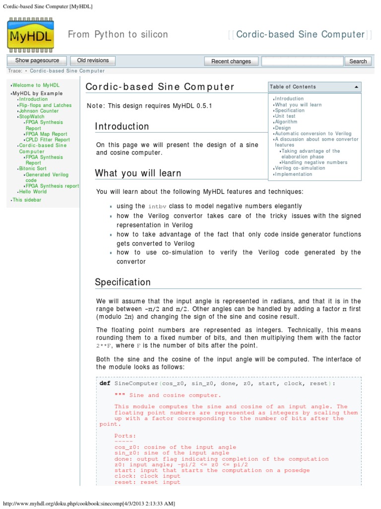 Cordic-Based Sine Computer (MyHDL) PDF | PDF | Sine | Trigonometric  Functions