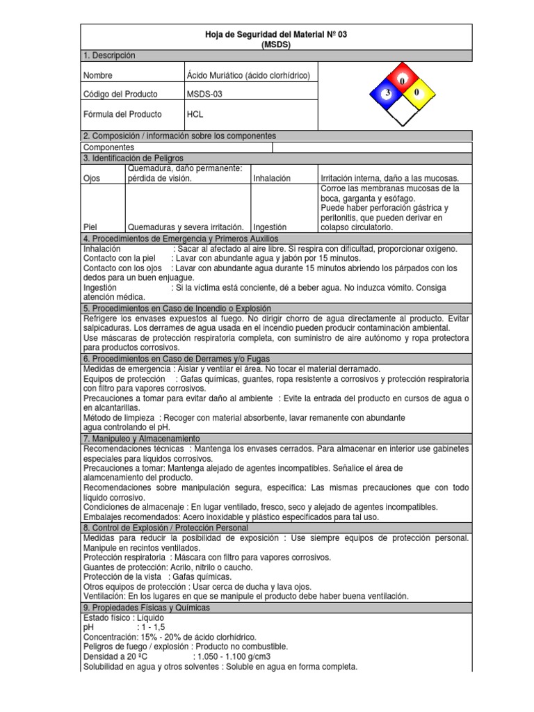 Acido Muriatico PDF Ácido clorhídrico Quemar