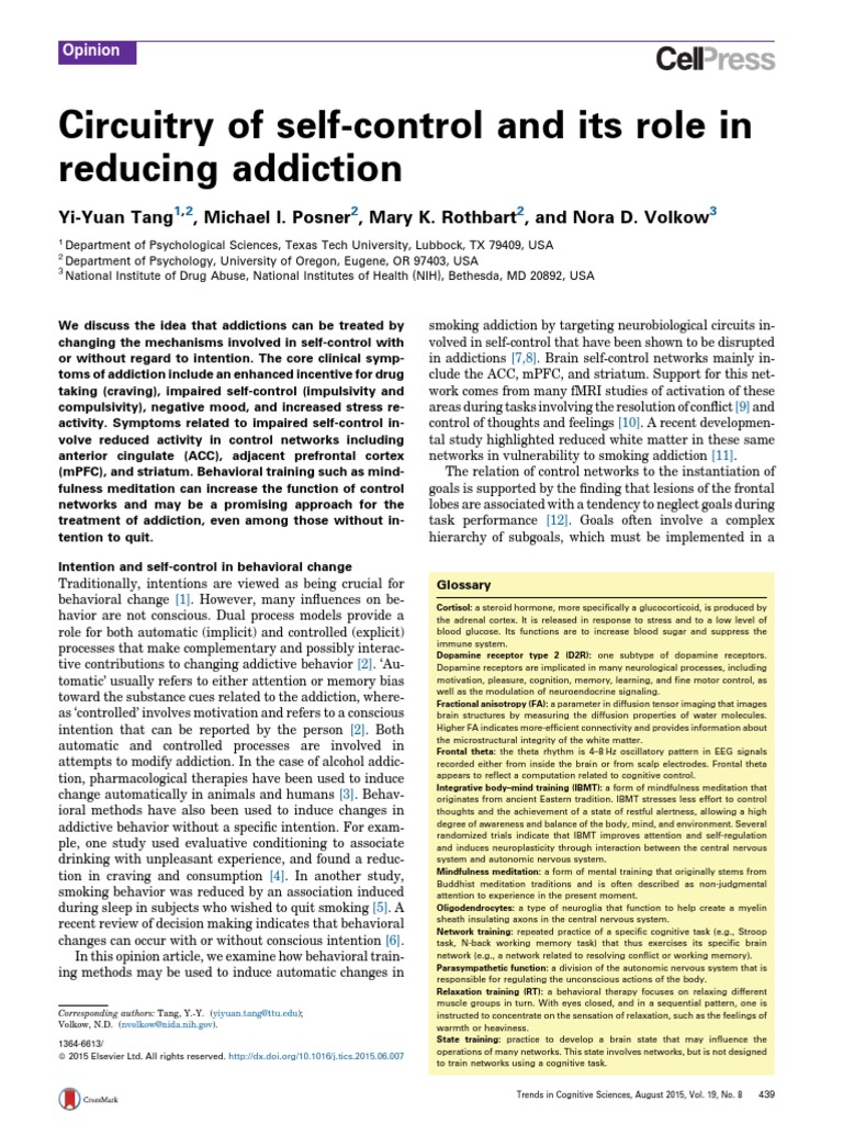 Self-Control Mechanisms in Addiction | PDF | Basal Ganglia | Self Control