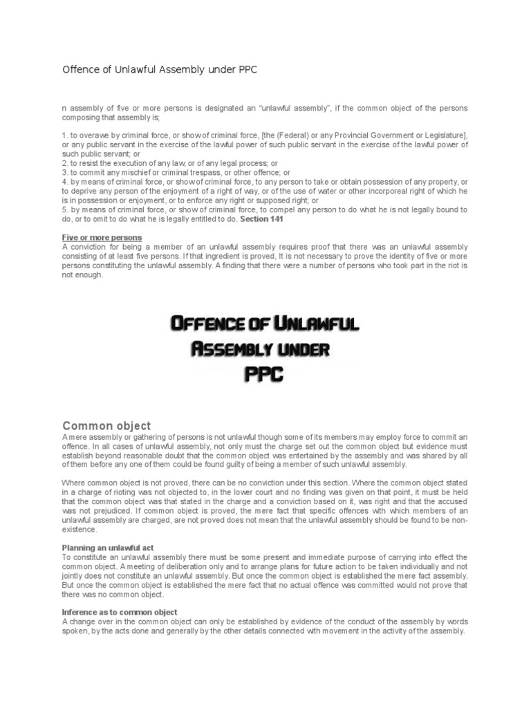Offence of Unlawful Assembly Under PPC PDF Reasonable Doubt Crime