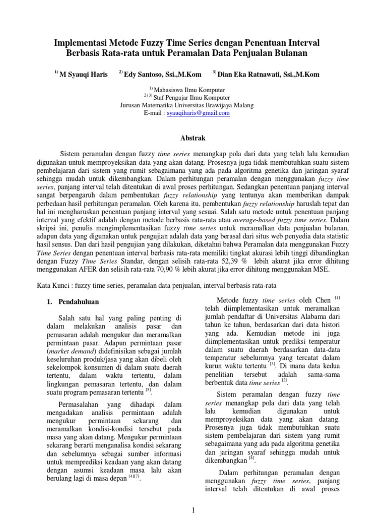 Jurnal Fuzzy Time Series dengan Penentuan Interval Berbasis Ratarata