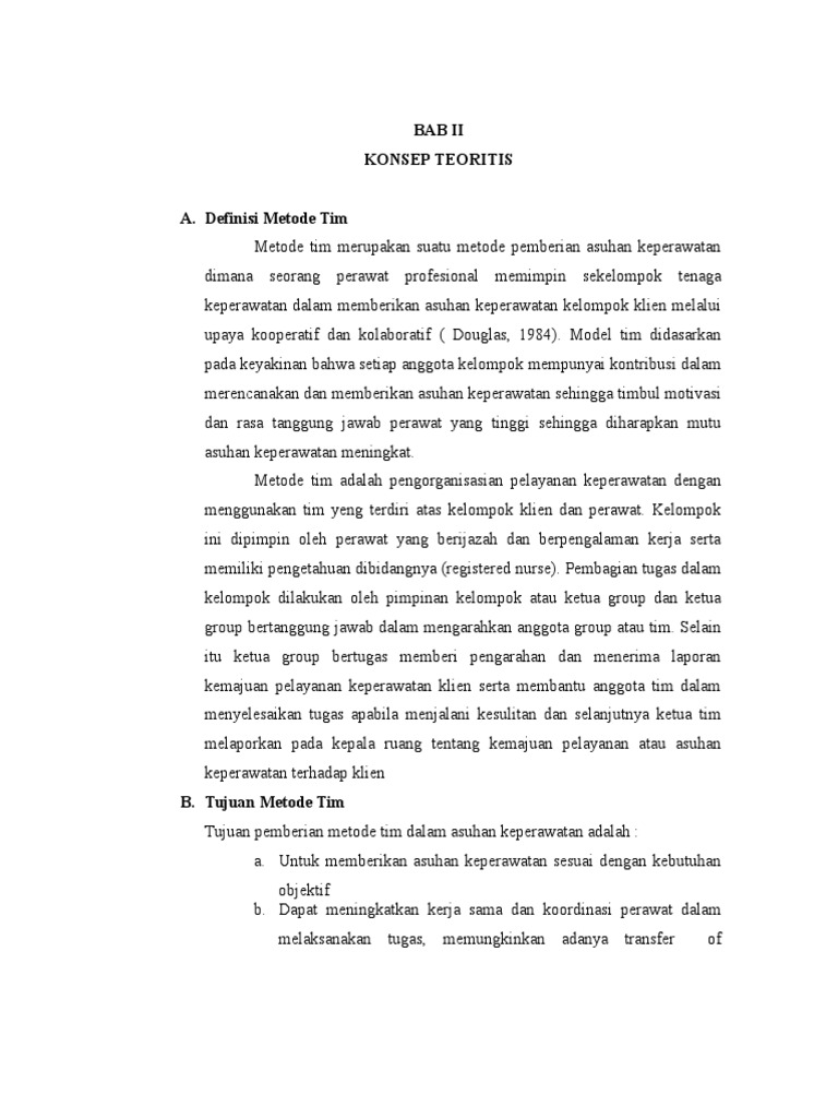 Konsep Metode Tim Dalam Manajemen Keperawatan | PDF