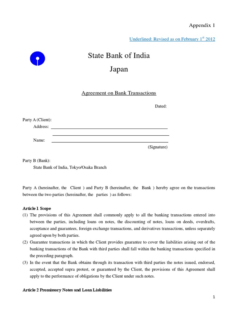Agreement on Bank Transactions Guarantee Financial Transaction
