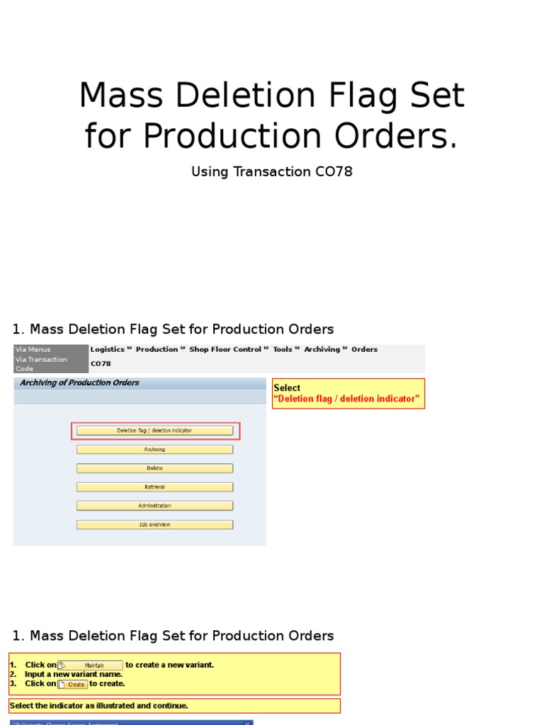 SAP Mass Deletion Flag Set to Production Order Using CO78