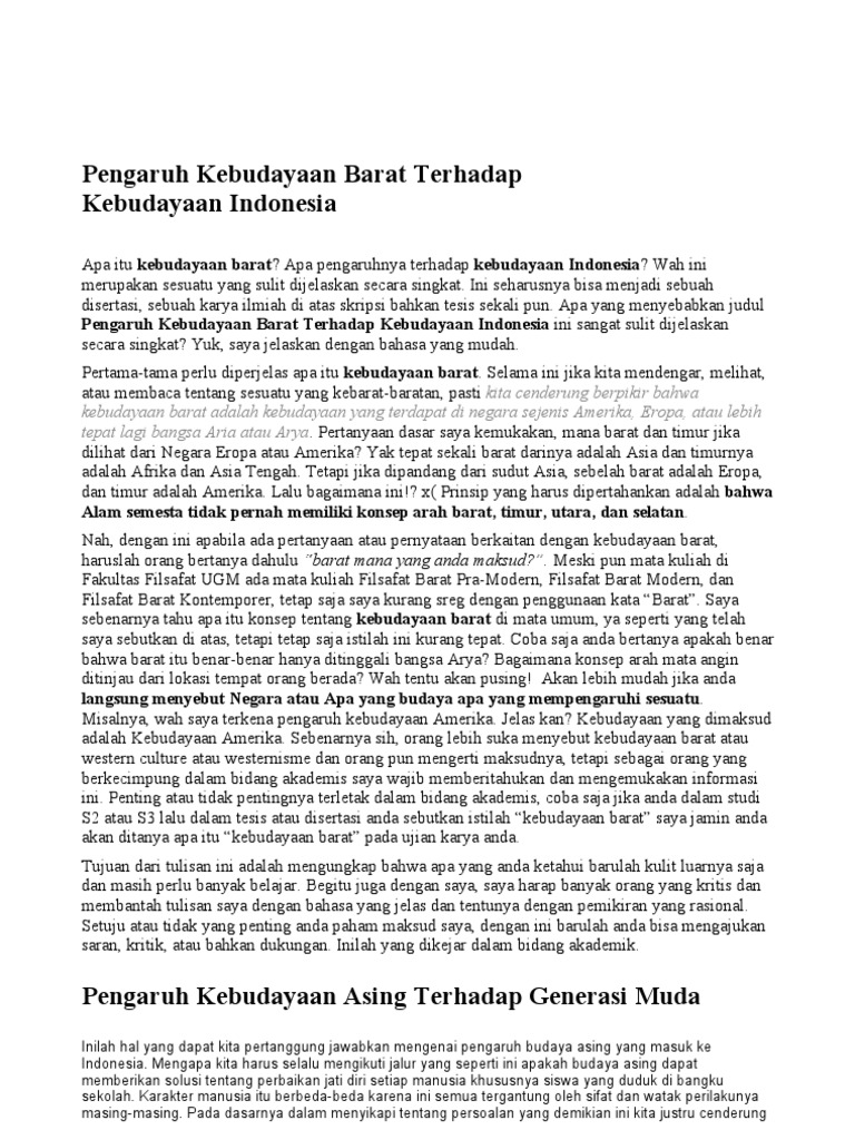Pengaruh Kebudayaan Barat Terhadap Kebudayaan Indonesia Pdf