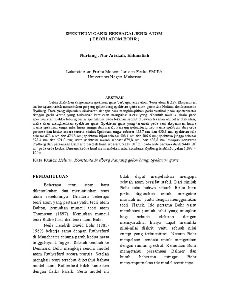 Spektrum Garis Atom Helium dan Rydberg | PDF