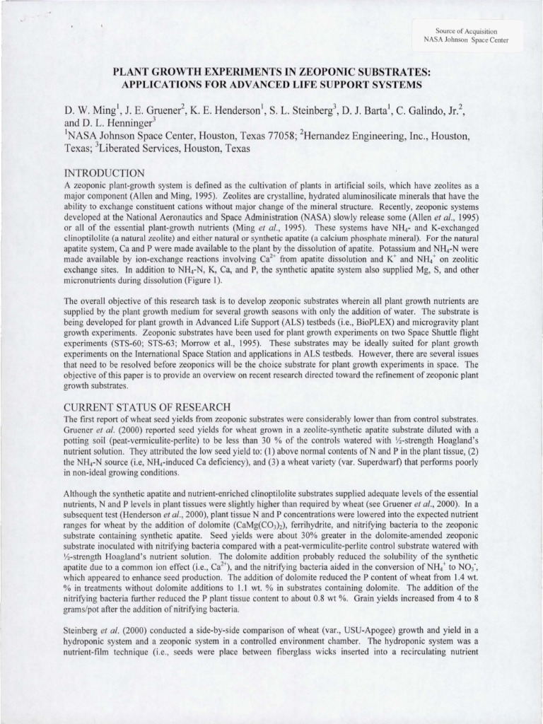 Zeoponic Substrates for Space Farming | PDF | Hydroponics | Zeolite