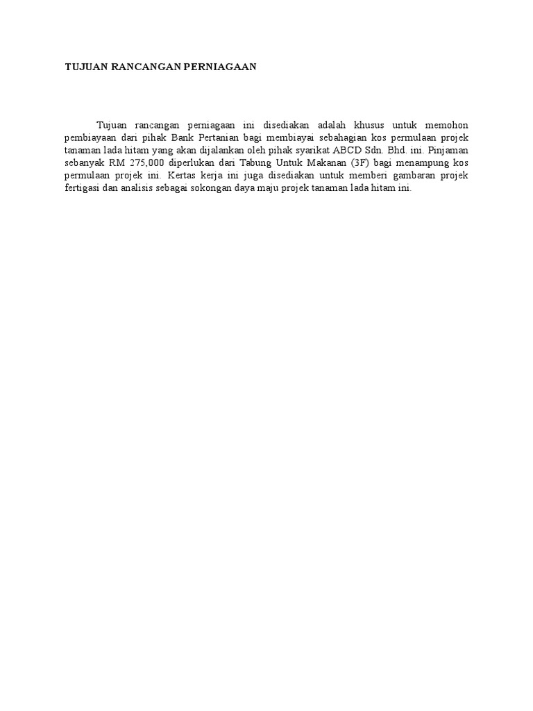 Tujuan Rancangan Perniagaan