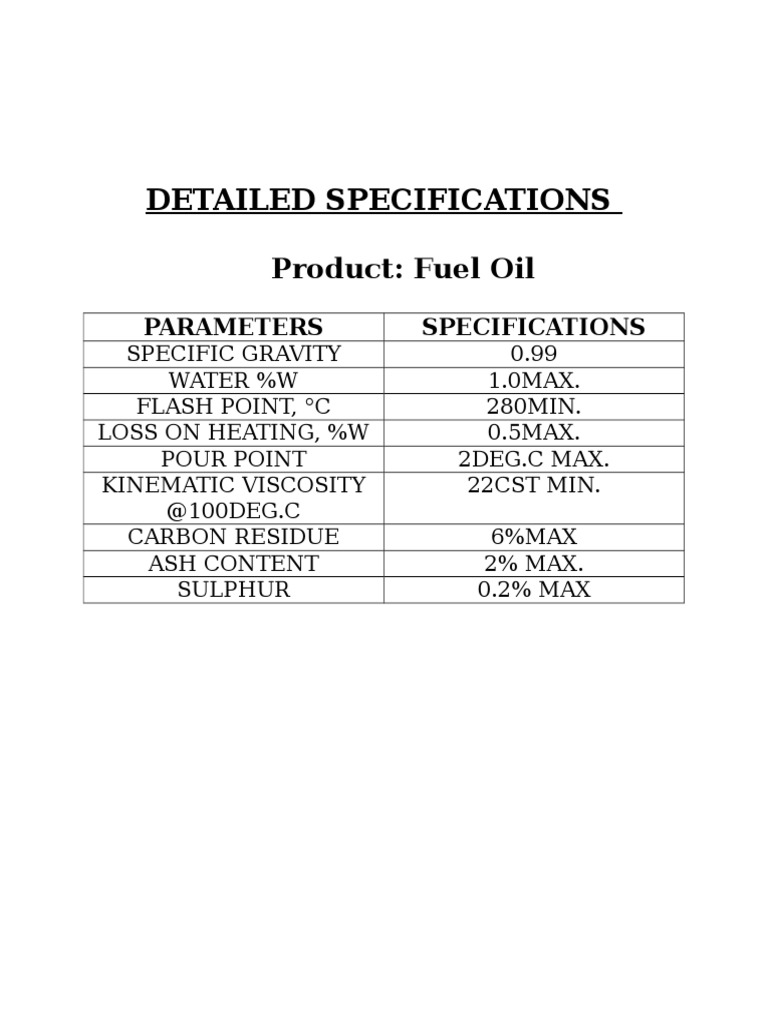 Fuel Oil Specifications PDF