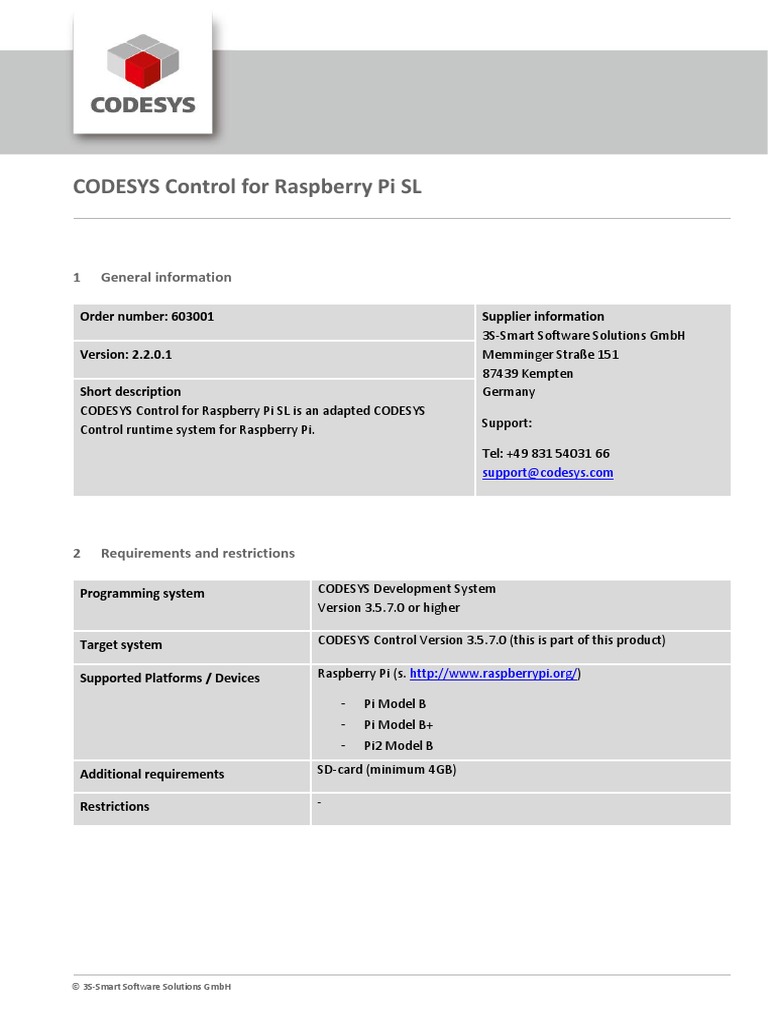 CODESYS Control for Raspberry Pi SL Raspberry Pi Programmable Logic