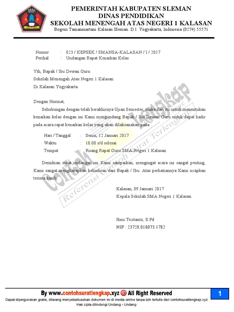 Contoh Surat Undangan Rapat Sekolah Pdf