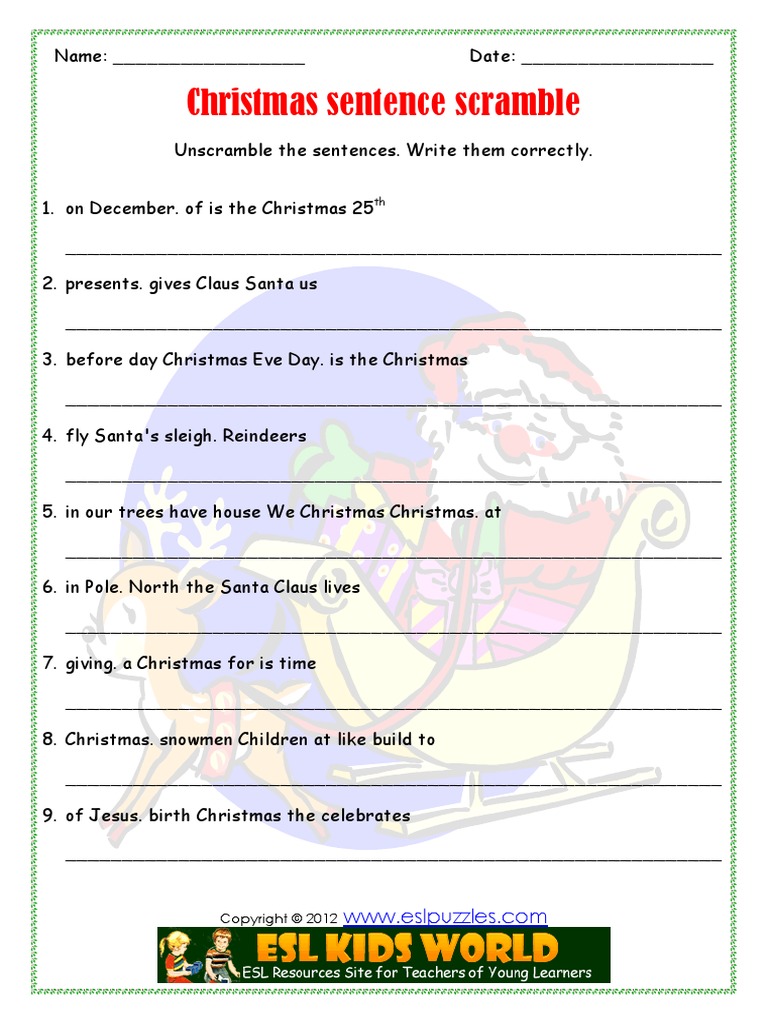 christmas sentence scramble | pdf | santa claus | santa claus's
