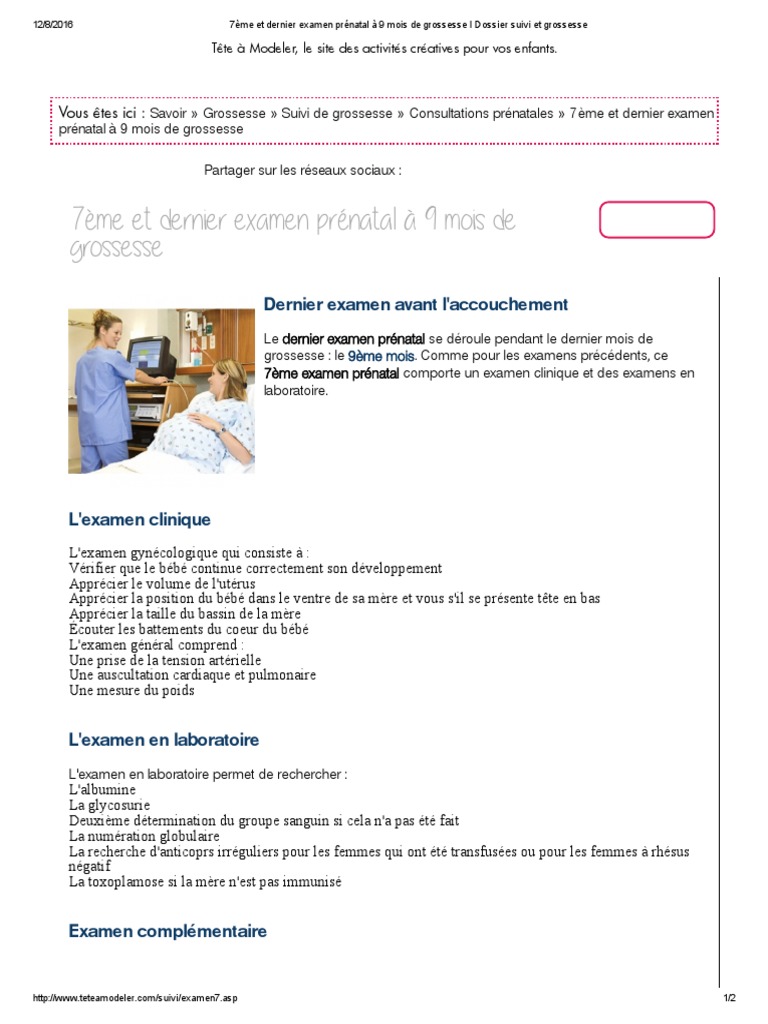 7eme Et Dernier Examen Prenatal A 9 Mois De Grossesse Pdf Grossesse Accouchement