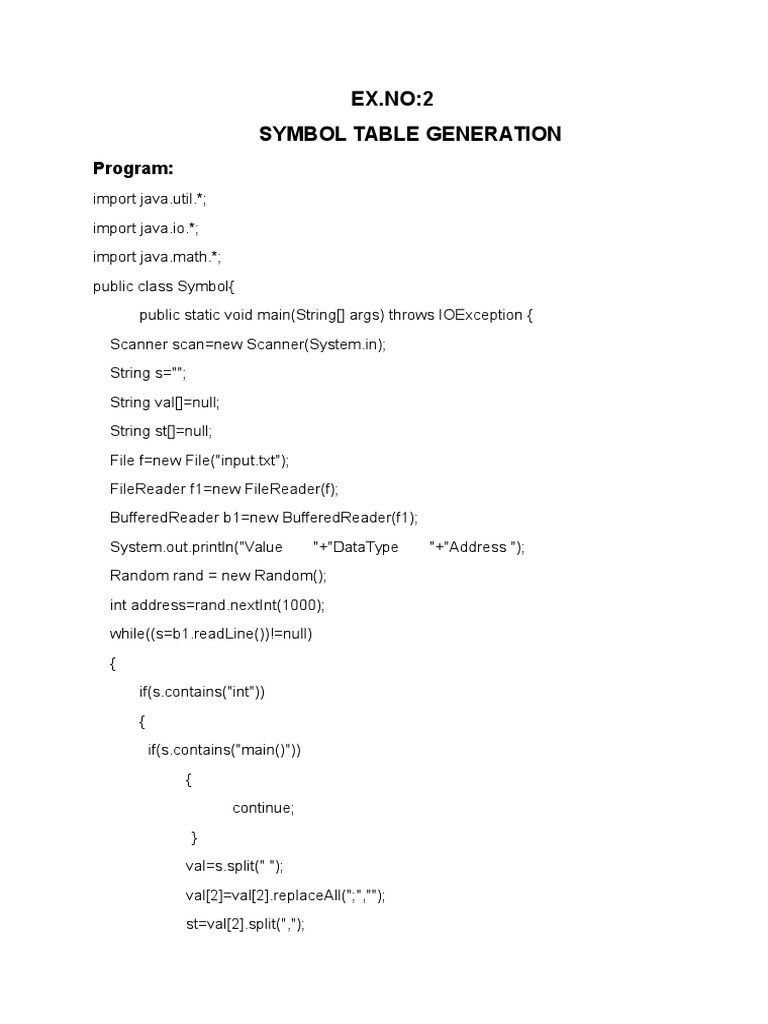 Symbol Table Generation in Java | PDF | Teaching Methods & Materials ...