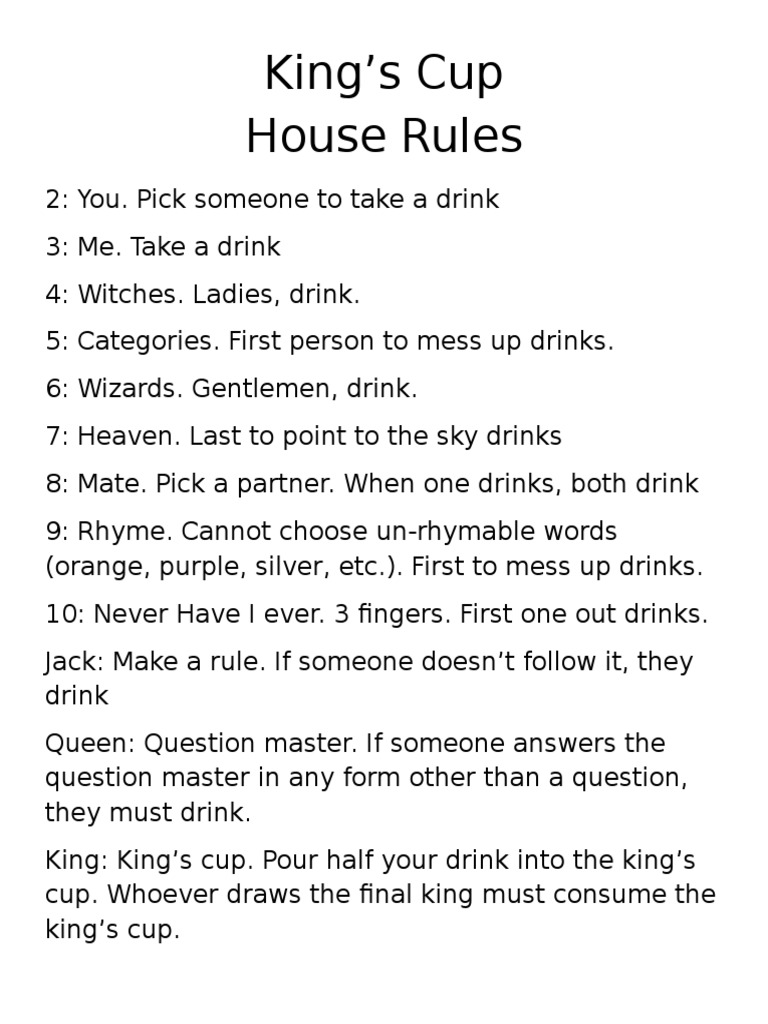 Kings Cup Game Rules | PDF | Leisure Activities | Tabletop Games