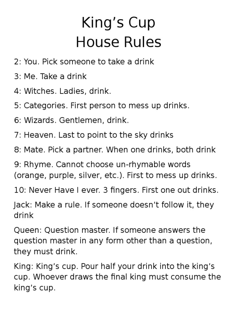 Kings Cup Game Rules, PDF, Leisure Activities