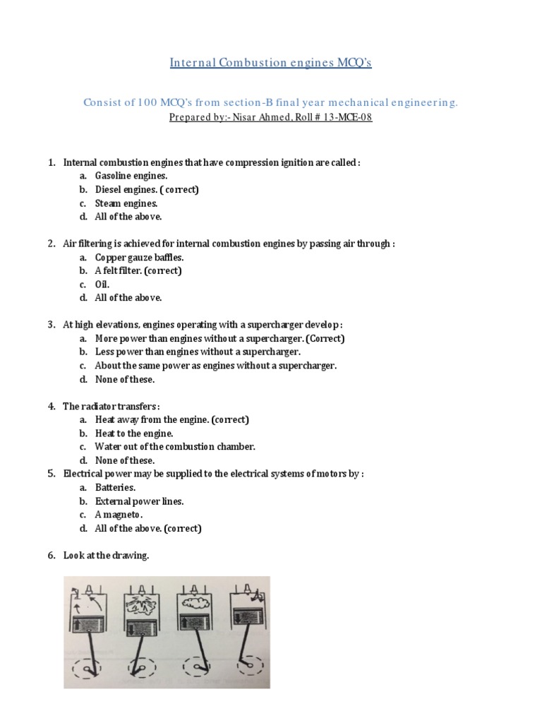 Internal Combustion Engine MCQs | PDF | Internal Combustion Engine ...
