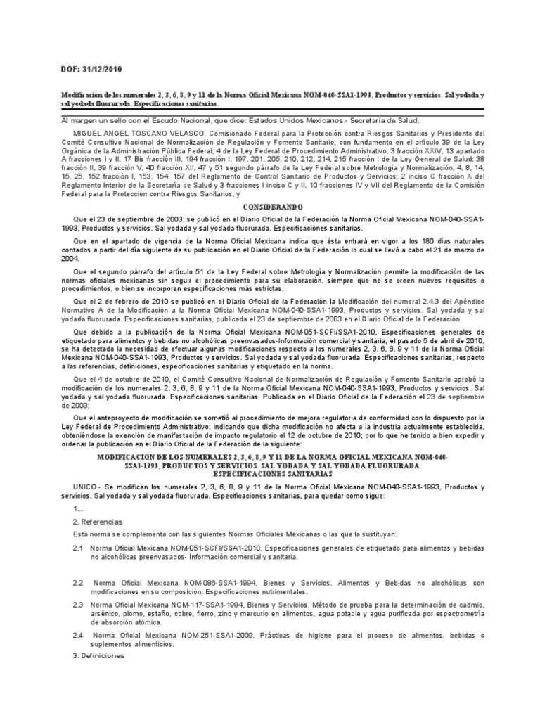 NOM040SSA11993 sal Alimentos