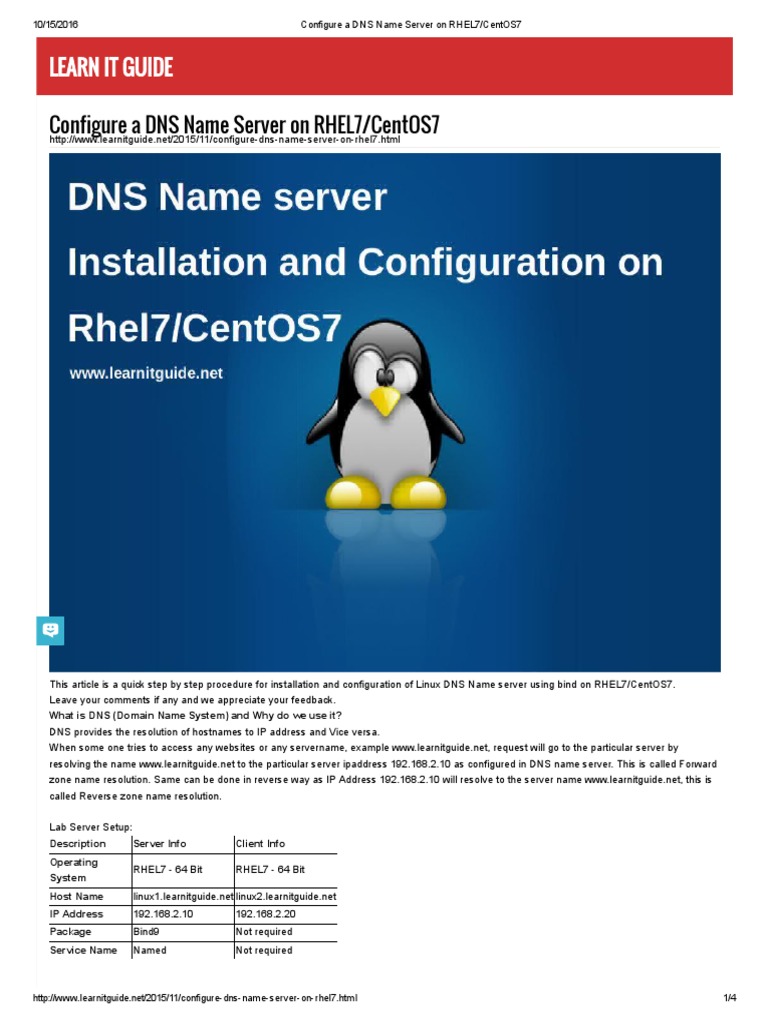 Configure A DNS Name Server On RHEL7 - CentOS7 | PDF | Communications ...