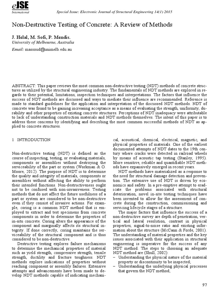 Non-Destructive Testing of Concrete | PDF | Nondestructive Testing ...