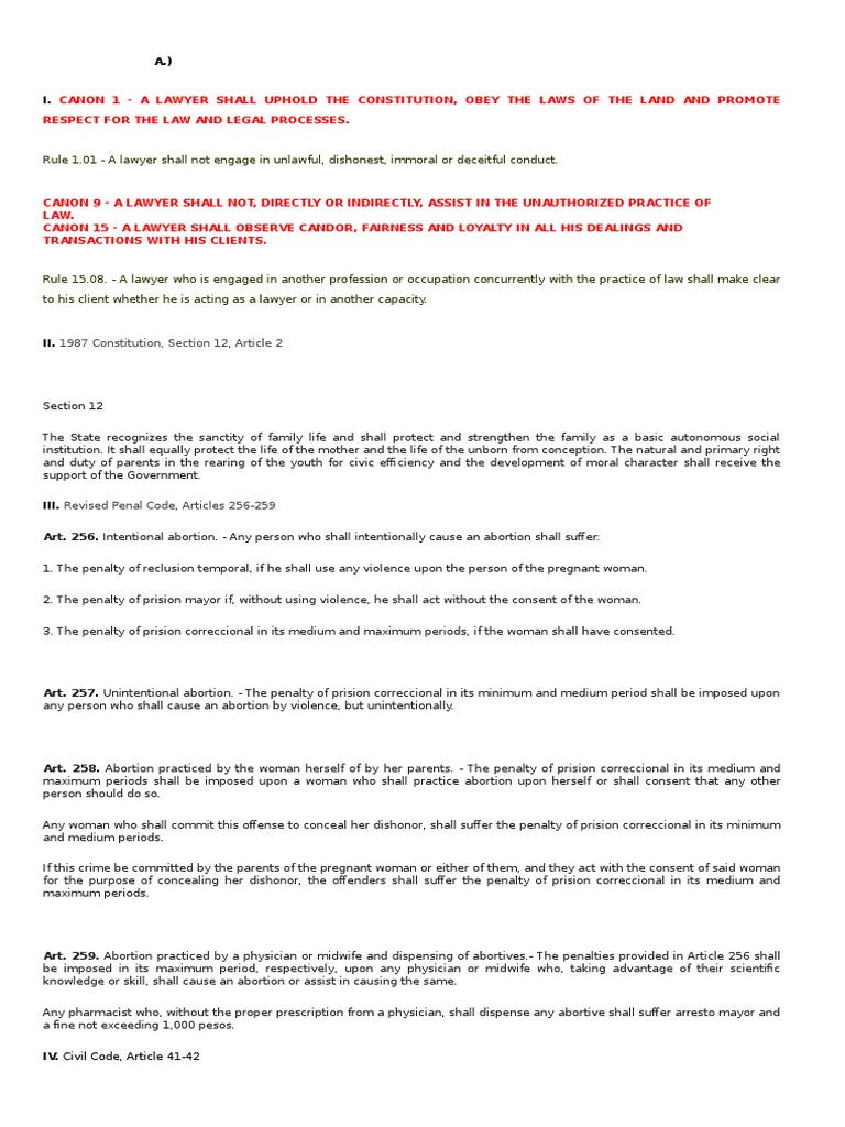 Ethical Guidelines for Philippine Lawyers Regarding Abortion, Family