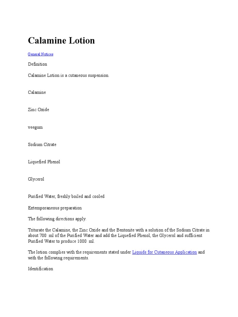 Calamine Lotion Physical Sciences Science