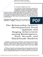 The Relationship Between Developmental Tonal Aptitude and Singing Achievement Among Kindergarten, First-, Second-, and Third-Grade Students