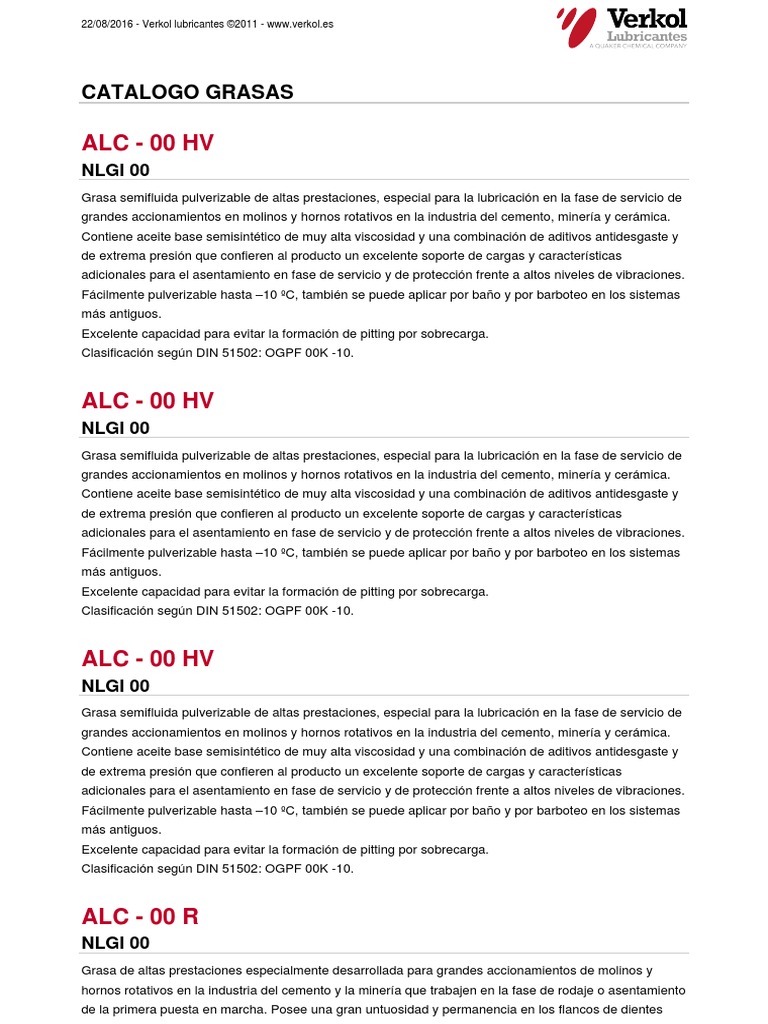 VERKOL Catalogo Producto Grasas, PDF, Lubricante