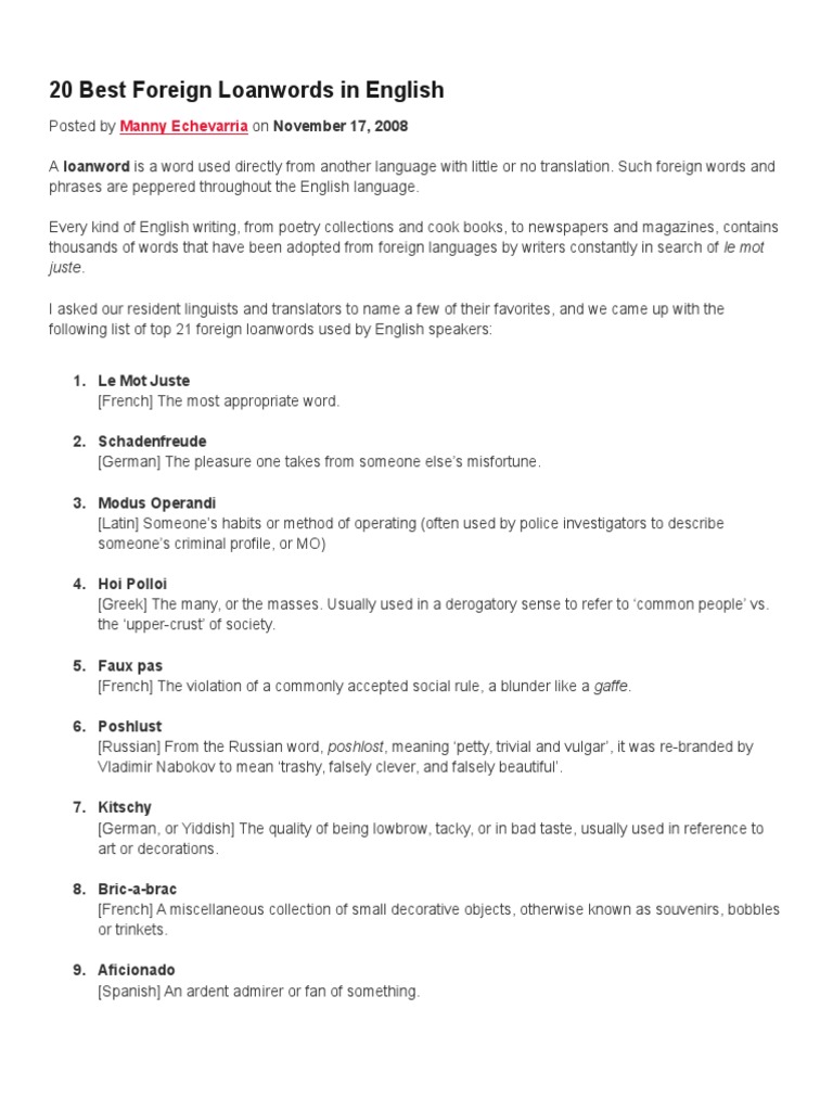 Top 20 Foreign Loanwords in English | PDF | Taco | Languages