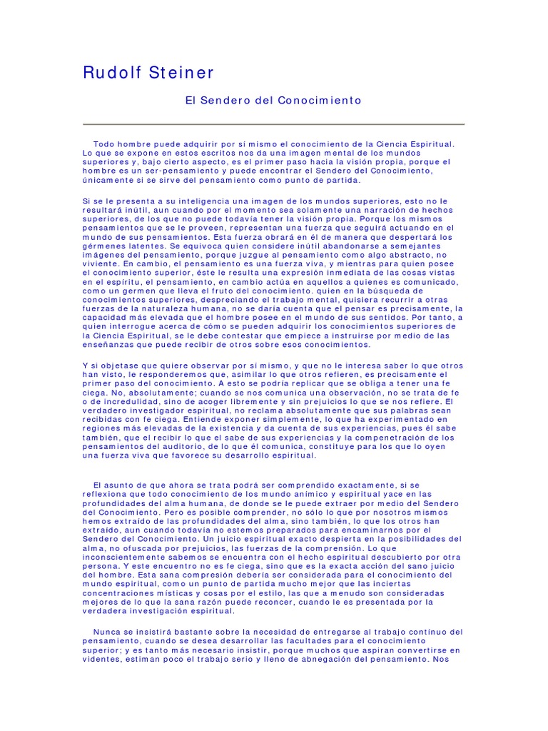 Rudolf Steiner - El Sendero Del Conocimiento PDF | PDF | Conocimiento ...