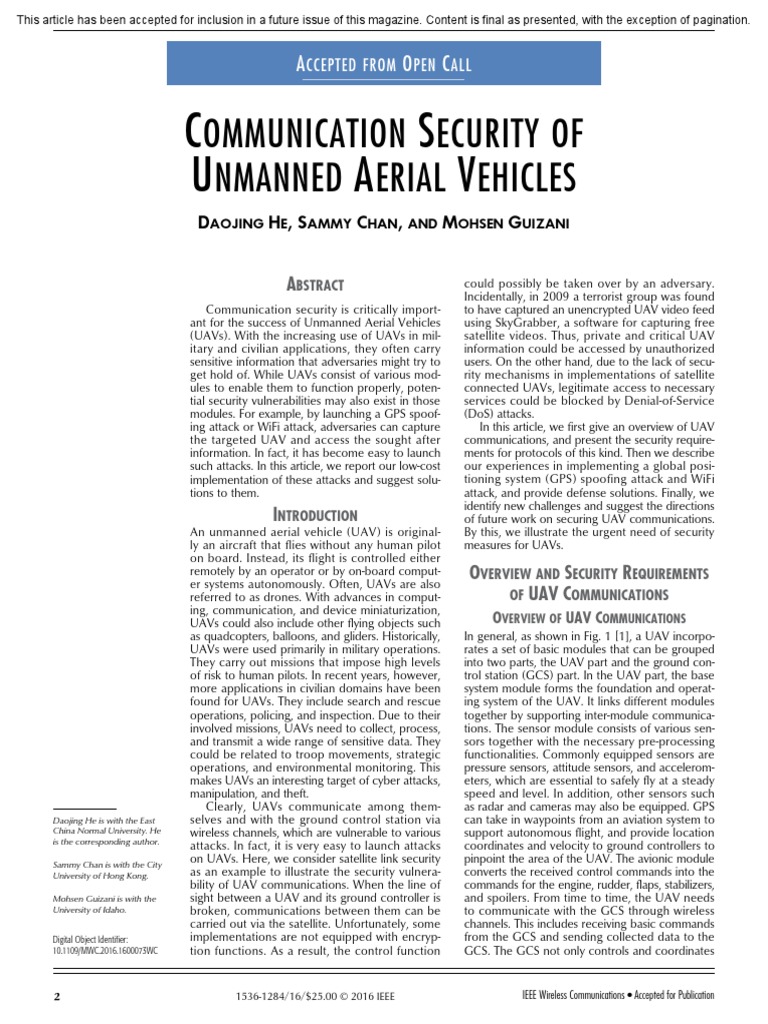 Communication Security of Unmanned Aerial Vehicles | PDF | Unmanned ...