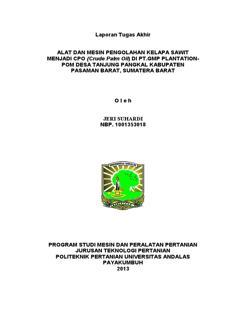 Laporan Tugas Akhir Pengolahan Kelapa Sawit