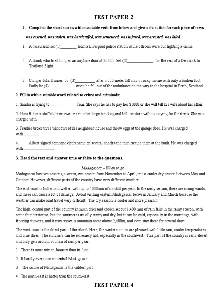 Test Paper 2 Was Rescued, Was Stolen, Was Handcuffed, Was Sentenced