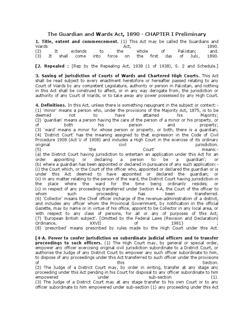 The Guardian and Wards Act PDF | PDF | Legal Guardian | Property