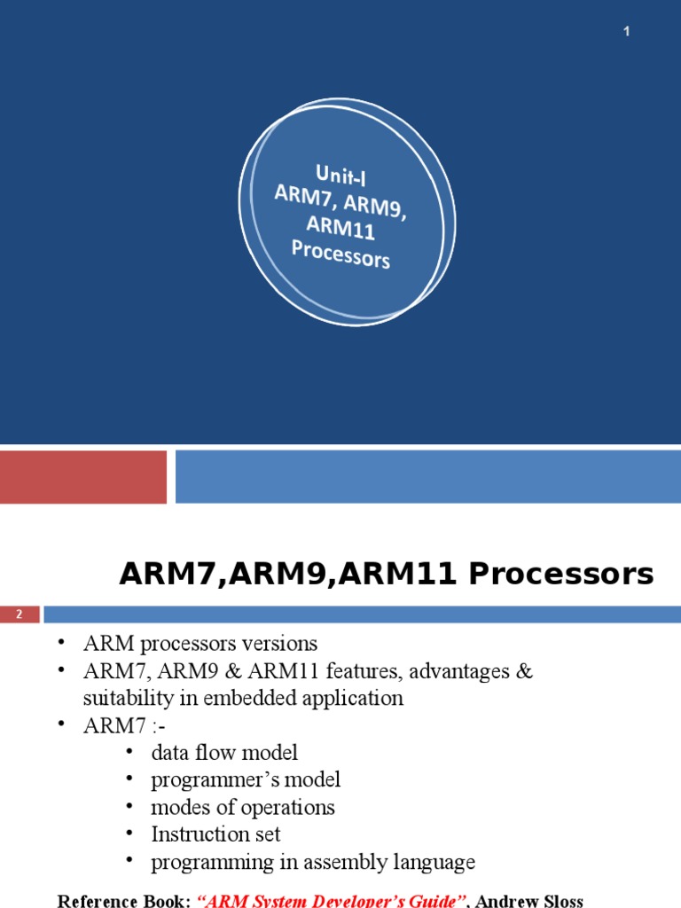 Unit 1 ARM7, ARM9, ARM11 Processors Arm Architecture Instruction Set