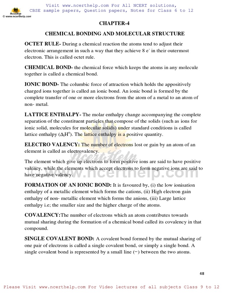Chemical Bonding and Molecular Structure | PDF | Covalent Bond | Ionic ...