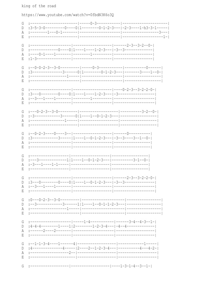 King of The Road Bass Tab PDF