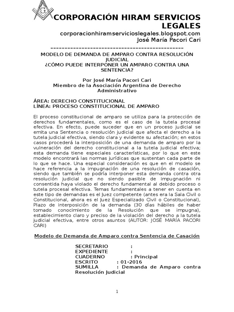 Modelo de Demanda de Amparo Judicial | PDF | Demanda judicial | Ley ...