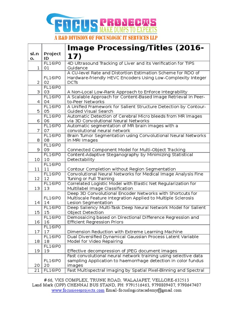 Image Processing/Titles (2016-17) : SL.N O. Project ID | PDF | Image ...