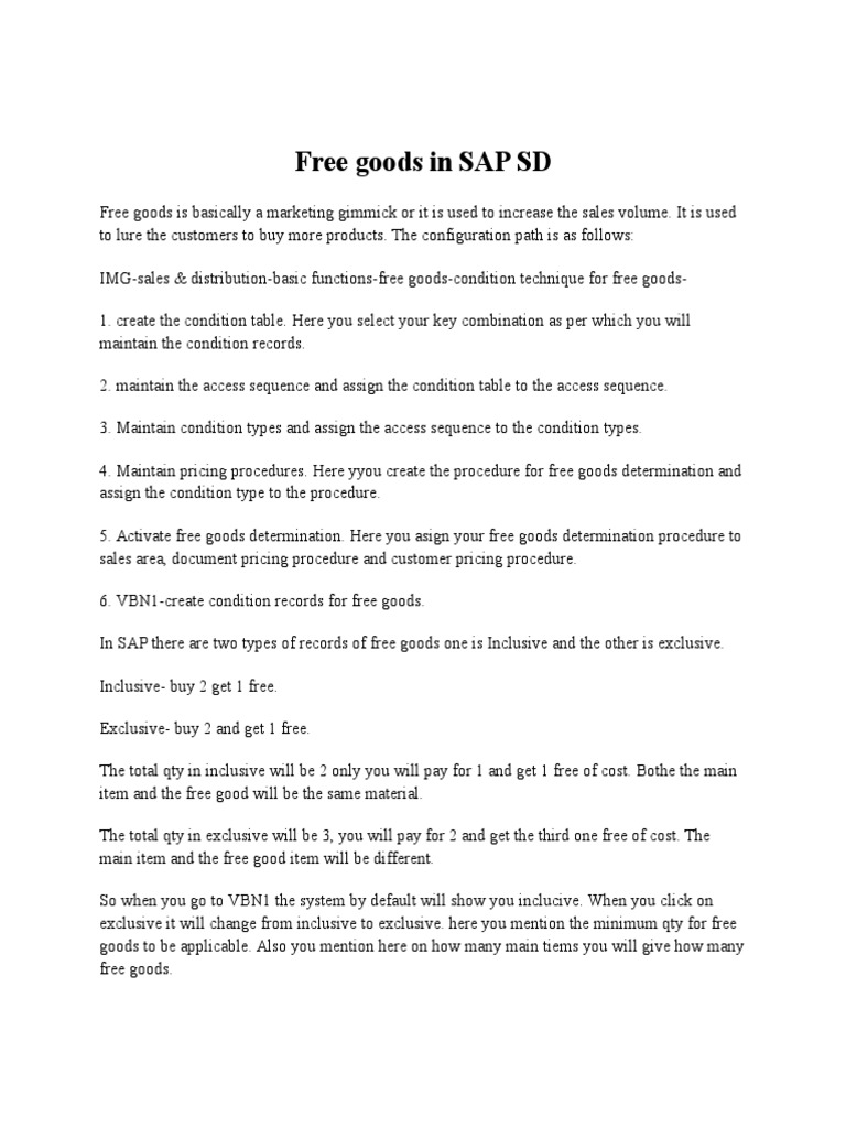Free Goods in SAP SD PDF Pricing Goods