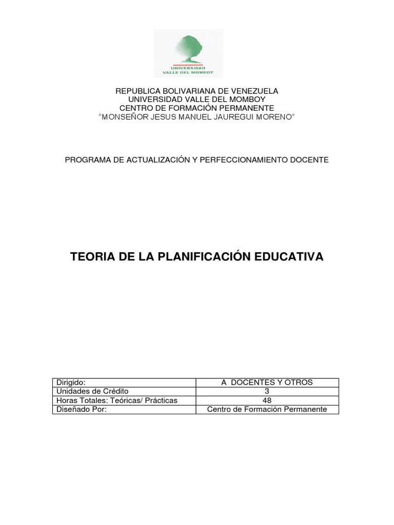 Teoría de la Planificación Educativa | PDF | Planificación | Evaluación