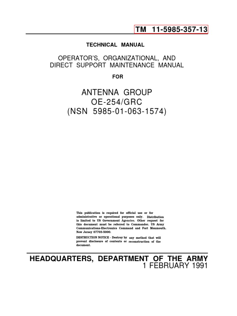 Antenna Group OE254/GRC (NSN 5985010631574) Operator'S