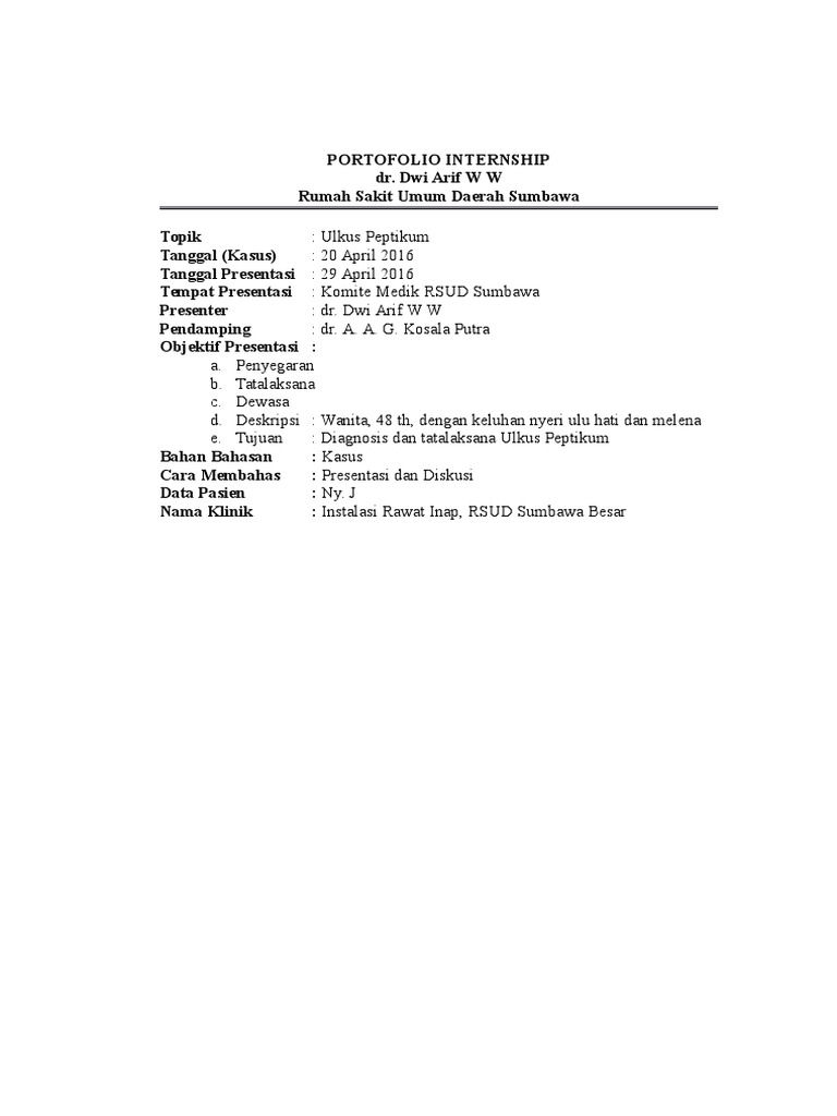 Portofolio Irna Ulkus Peptikum Pdf