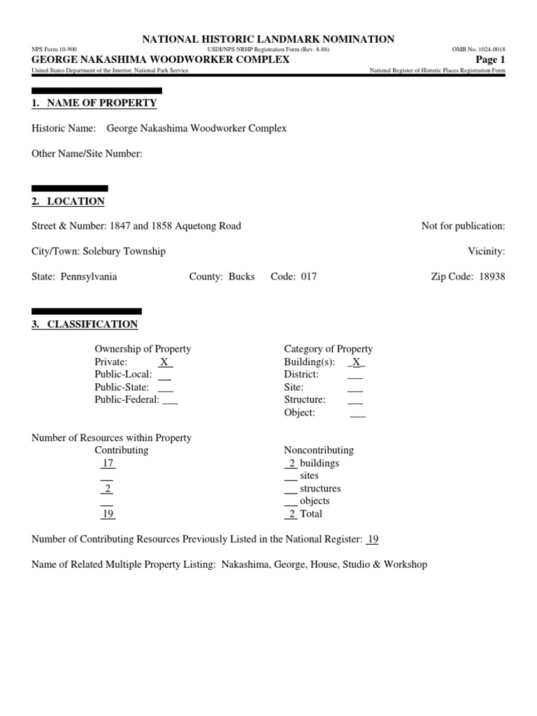 National Historic Landmark Nomination Nakashima Woodworker